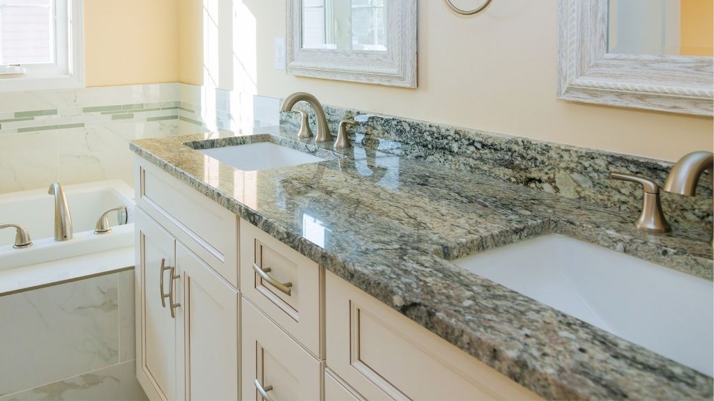 New marble countertops installed onto bathroom cabinets in Bradenton FL