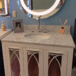 A bathroom vanity with a mirror for your bathroom remodel.